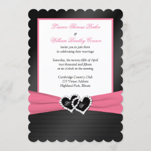 Pink White Black FAUX Pleats Hearts Wedding Invite