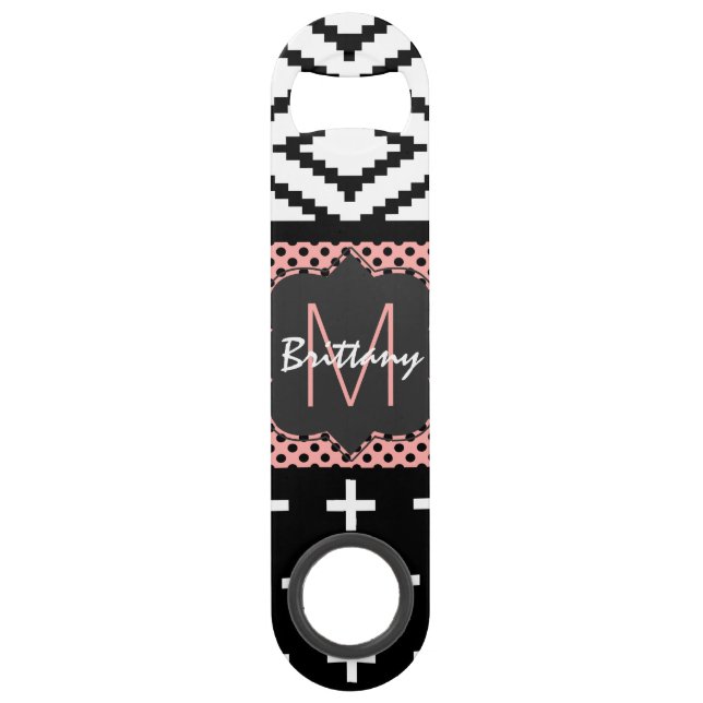 Pink, White, & Black Modern Geometric Monogram (Front)