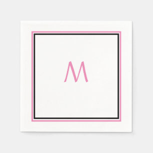 Pink White Black Monogram Initial Custom Name Cool Napkin