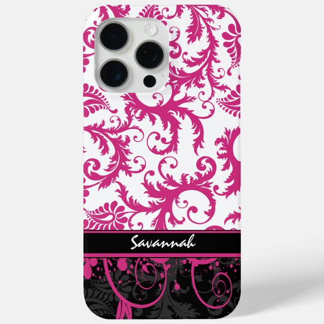 Pink White Black Personalised Damask  Case-Mate iPhone Case (Back)