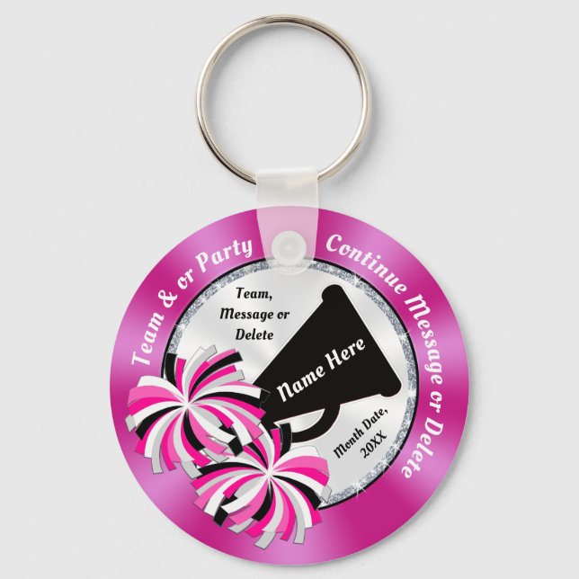 Pink, White, Black Personalized Cheer Keychains (Front)