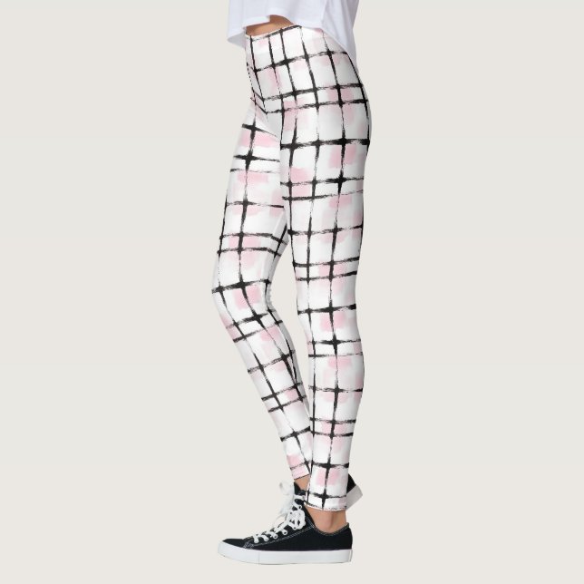 Pink White Black Stripes Leggings (Left)