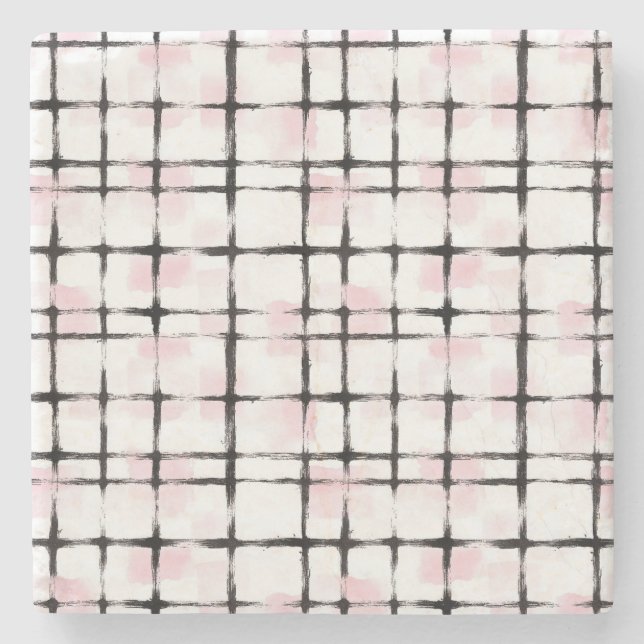 Pink White Black Stripes Stone Coaster (Front)