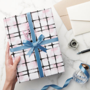 Pink White Black Stripes Wrapping Paper