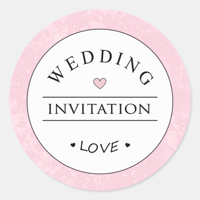 Pink White Black Wedding Invitation Round Label (Front)