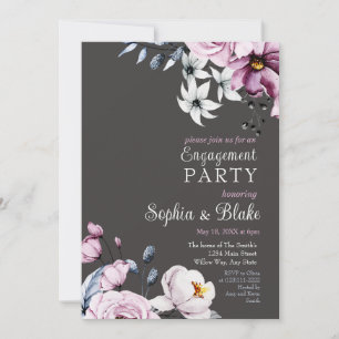 Pink, White & Blue Floral Slate Engagement Party Invitation