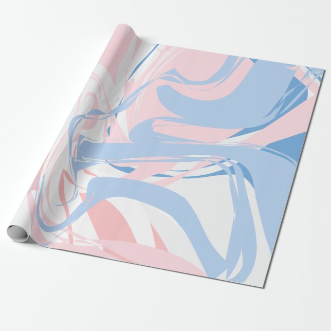 Pink White Blue Marble Swirl Abstract Baby Wrapping Paper (Unrolled)