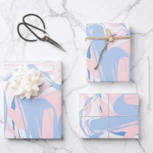 Pink White Blue Marble Swirl Abstract Baby  Wrapping Paper Sheet
