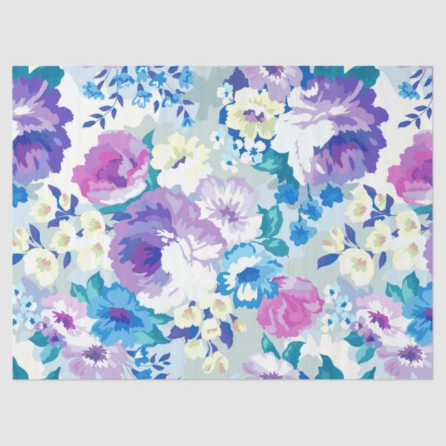 Pink White & Blue Summer Flowers Pattern Tissue Paper (Front)