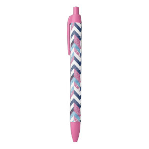 Pink White Blue Zigzag Chevy Pattern Black Ink Pen