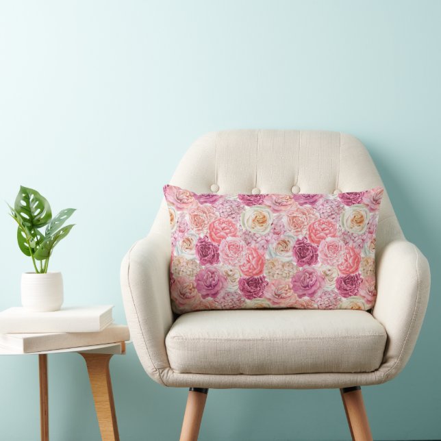 Pink White Blush Pink Magenta Floral Flowers  Lumbar Cushion (Chair)