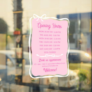 Pink White Bow Frame Small Business Open Hours