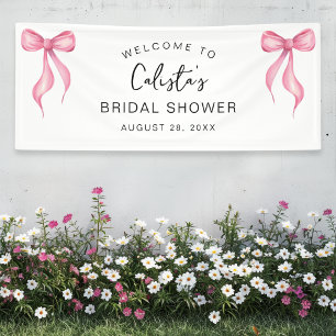 Pink White Bow Personalised Welcome Bridal Shower Banner