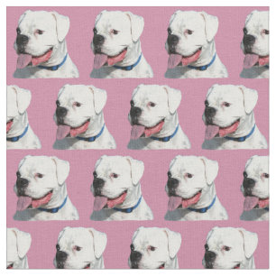 Pink White boxer dog craft cotton fabric