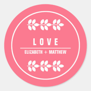 Pink White Branches Wedding Favor Stickers
