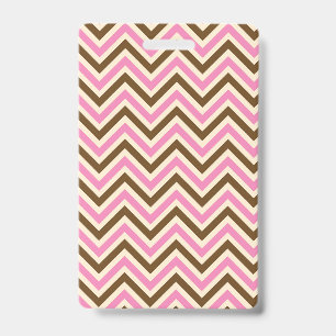 Pink White Brown Zig Zag Lines Cowgirl Country ID Badge