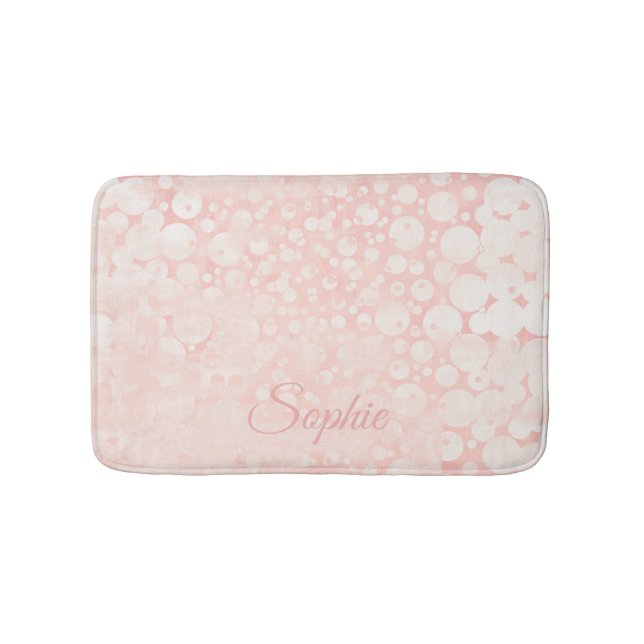 Pink white bubbles polka dots bath mat (Front)