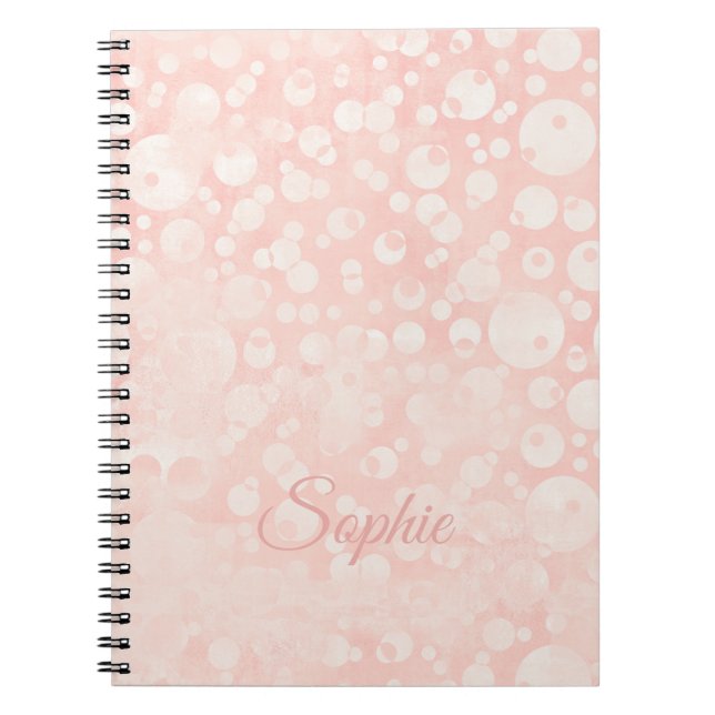 Pink white bubbles polka dots your name notebook (Front)