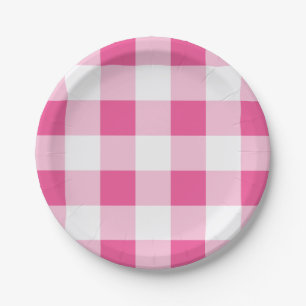 Pink White Buffalo Check Family Reunion Party Paper Plate