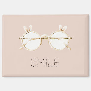 Pink White Bunny Ears Glasses Smile Magnet