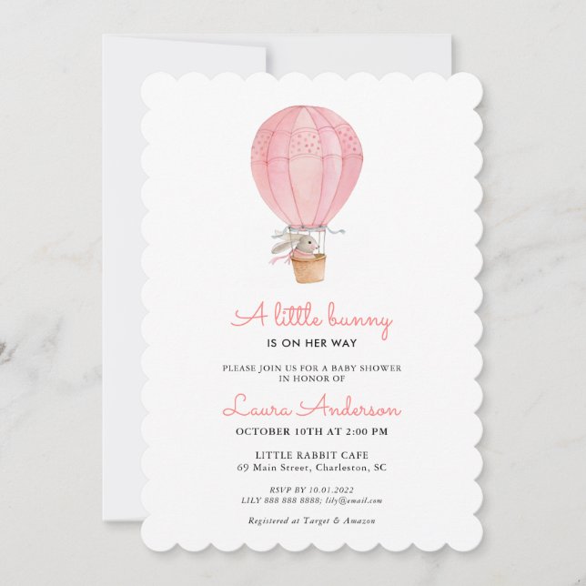 Pink & White Bunny Girl Baby shower Invitation (Front)