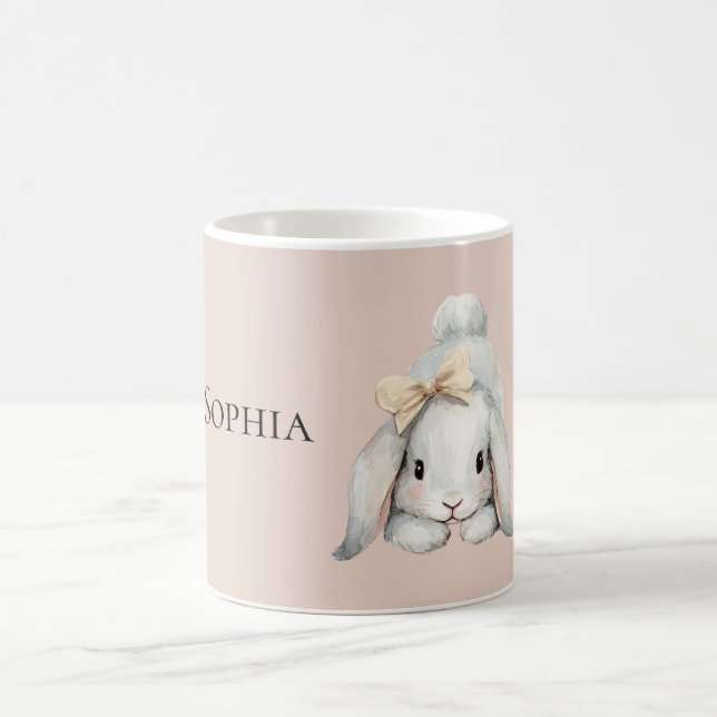 Pink White Bunny Peach Bow Coffee Mug (Center)