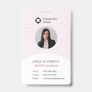 Pink White Business Logo Employee Photo Id Striped Badge