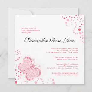 Pink & White Butterfly Elegant Baby Shower Invitation