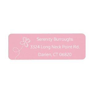 Pink & White Butterfly Personalised Return Address Label