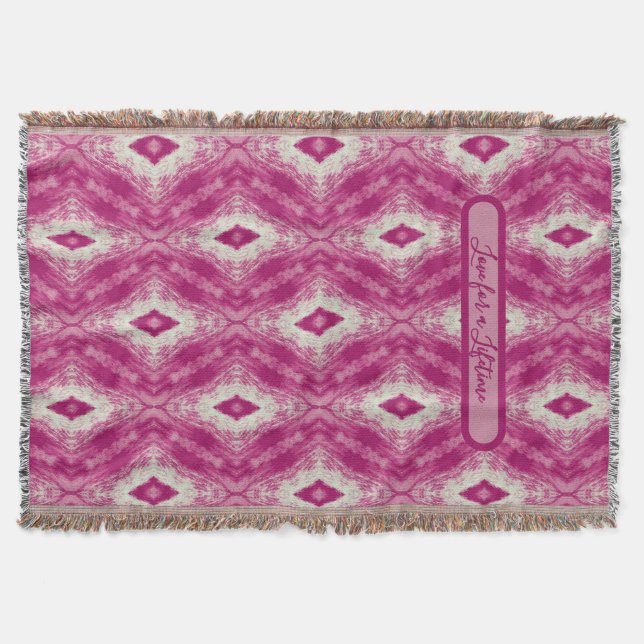 Pink White Cairo Design Throw Blanket (Front)