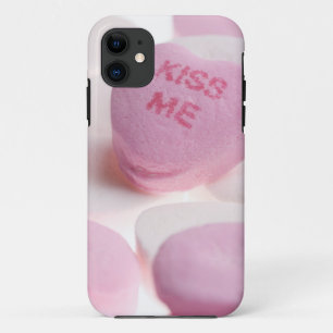 Pink & White Candy Hearts Kiss Me Heart Template iPhone 11 Case