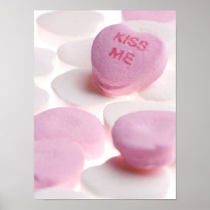 Pink & White Candy Hearts Kiss Me Heart Template Poster