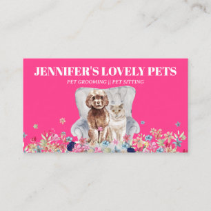 Pink White Cat Dog Pet Business Card
