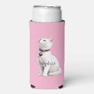 Pink White Cat Heart Necklace Seltzer Can Cooler