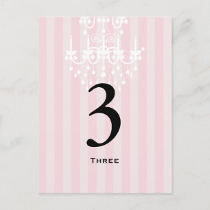 Pink & White Chandelier Striped Table Number Card