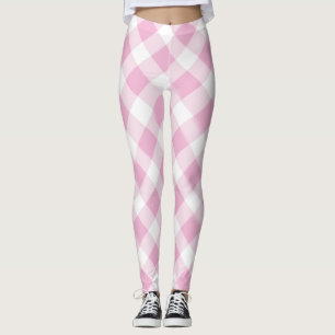 Pink White Check Pattern Girly Teen  Leggings