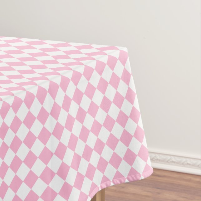 Pink White Checkered Kids Room Decor Baby Shower Tablecloth (In Situ)