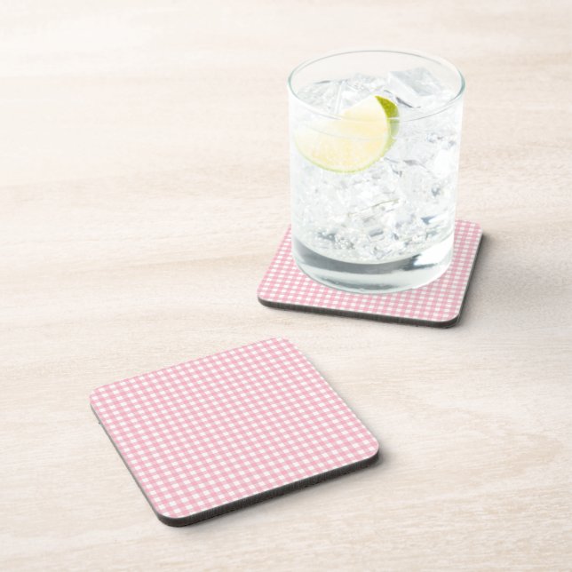 Pink & White Chequerboard Beverage Coaster (Right Side)