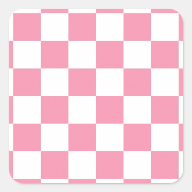 Pink white chequerboard pattern square sticker (Front)