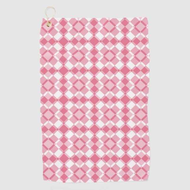 Pink White Chequered Argyle Pattern Golf Towel (Front)