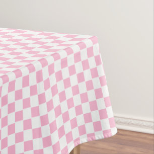 Pink White Chequered Baby Shower Kids Room Decor Tablecloth