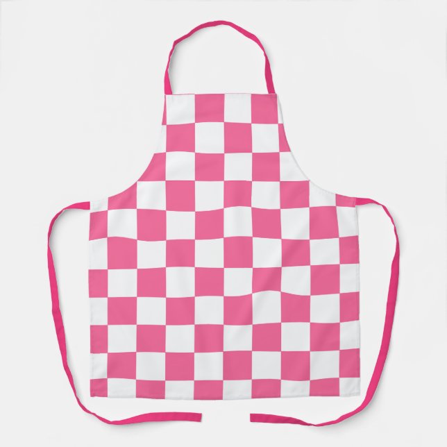 Pink White Chequered Check Pattern Apron (Front)