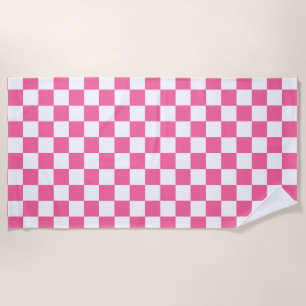 Pink White Chequered Check Pattern Beach Towel