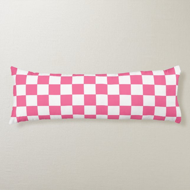 Pink White Chequered Check Pattern Body Cushion (Front)
