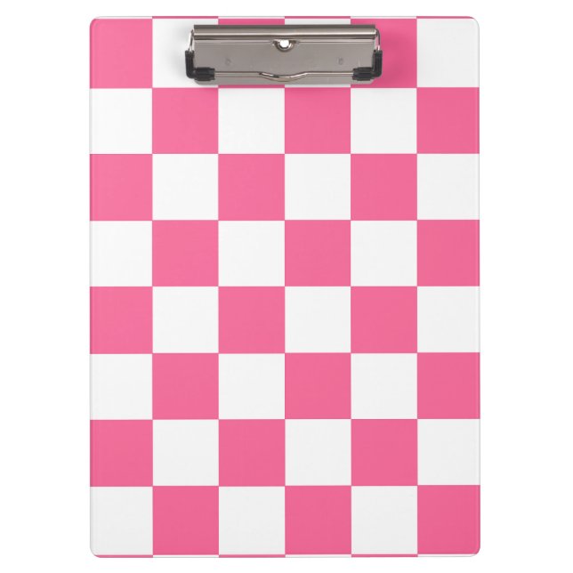 Pink White Chequered Check Pattern Clipboard (Front)