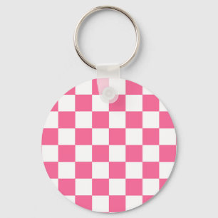 Pink White Chequered Check Pattern Key Ring