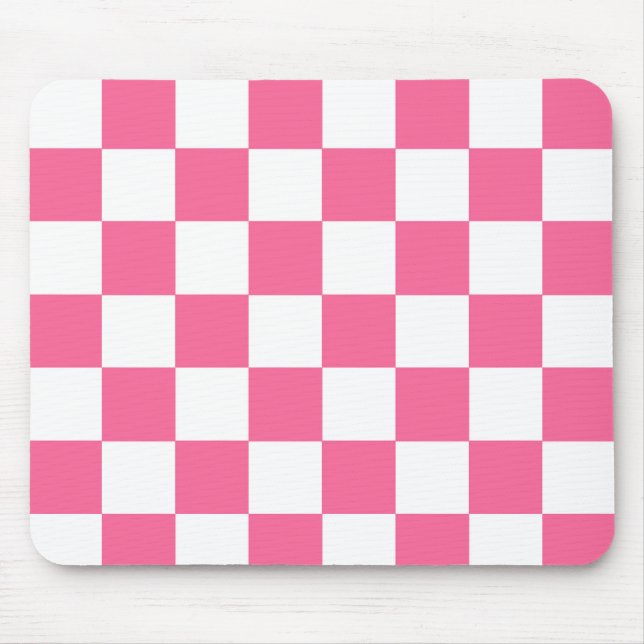 Pink White Chequered Check Pattern Mouse Pad (Front)