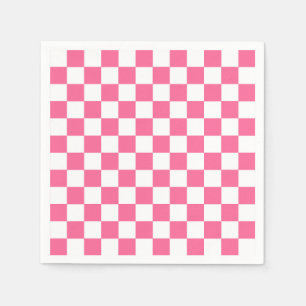 Pink White Chequered Check Pattern Napkin