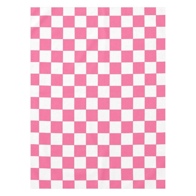 Pink White Chequered Check Pattern Tablecloth (Front)