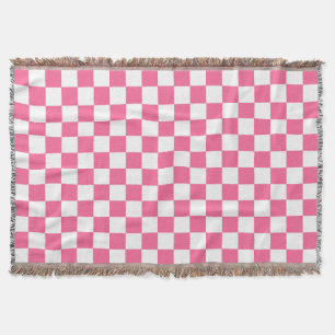Pink White Chequered Check Pattern Throw Blanket